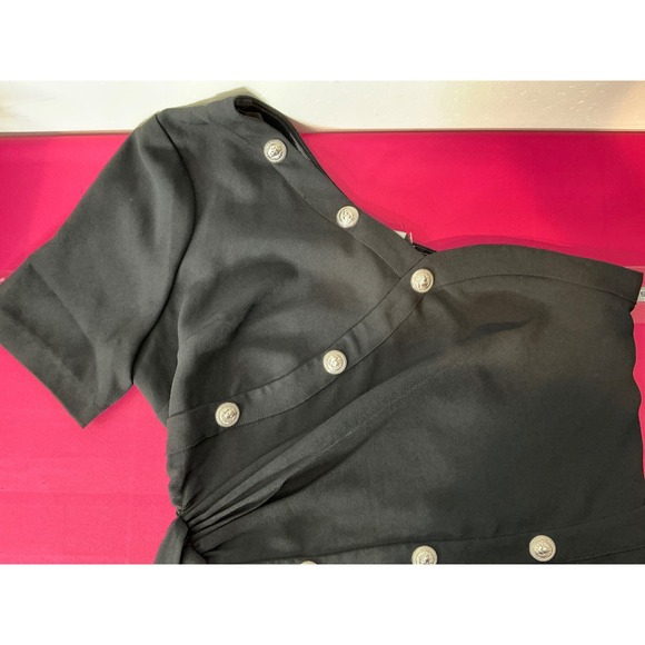 Bebe Womens Black Crepe One Shoulder Dress Sz 8 Statement Party Holiday LBD - Picture 8 of 12